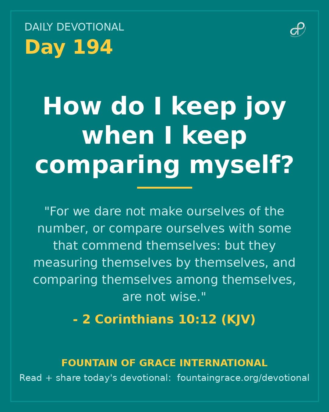 How do I keep joy when I keep comparing myself? - Fountain of Grace International