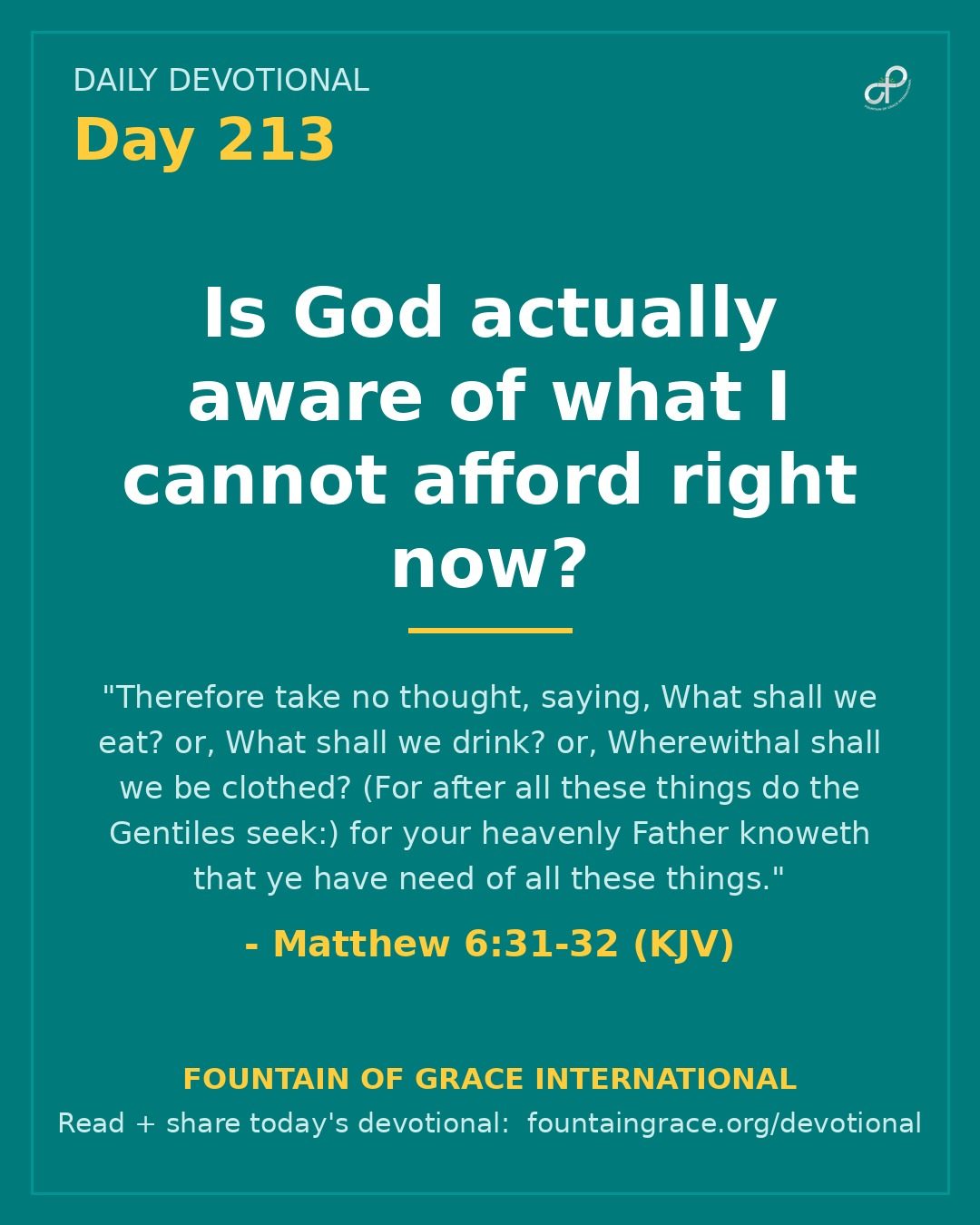 Is God actually aware of what I cannot afford right now? - Fountain of Grace International