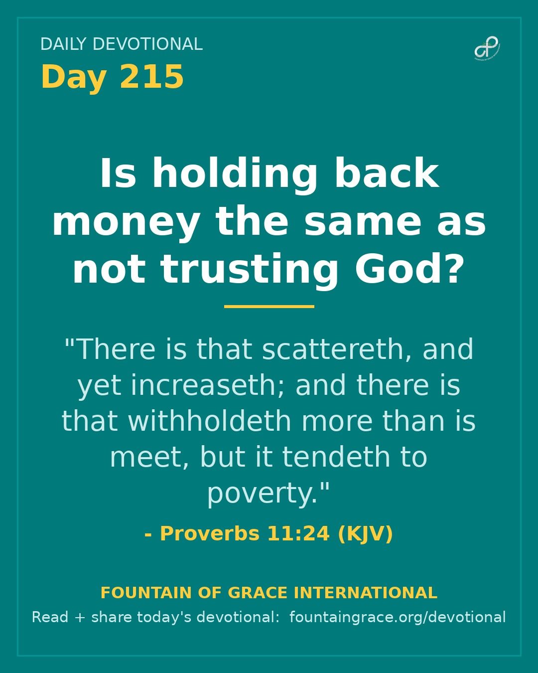 Is holding back money the same as not trusting God? - Fountain of Grace International