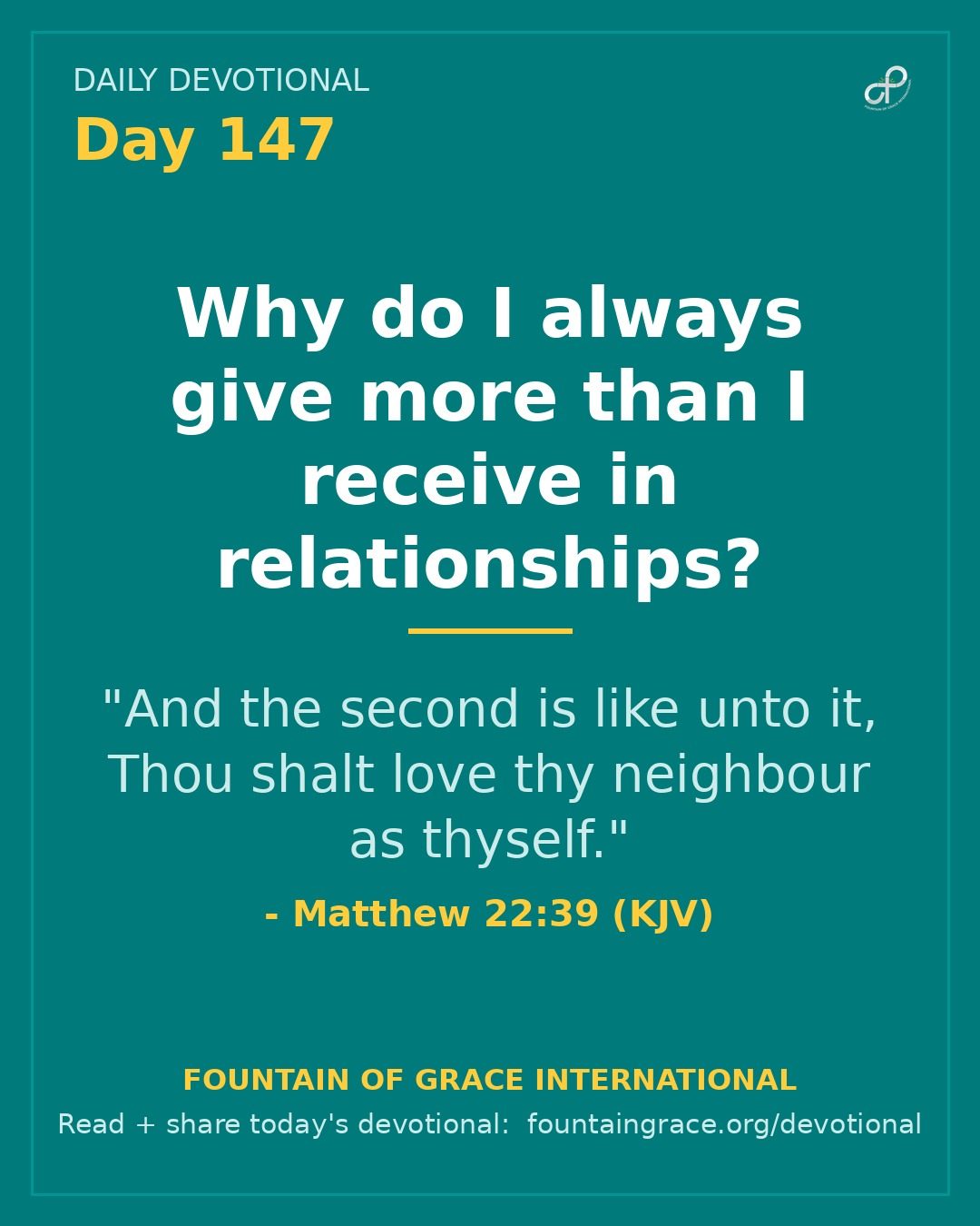 Why do I always give more than I receive in relationships? - Fountain of Grace International