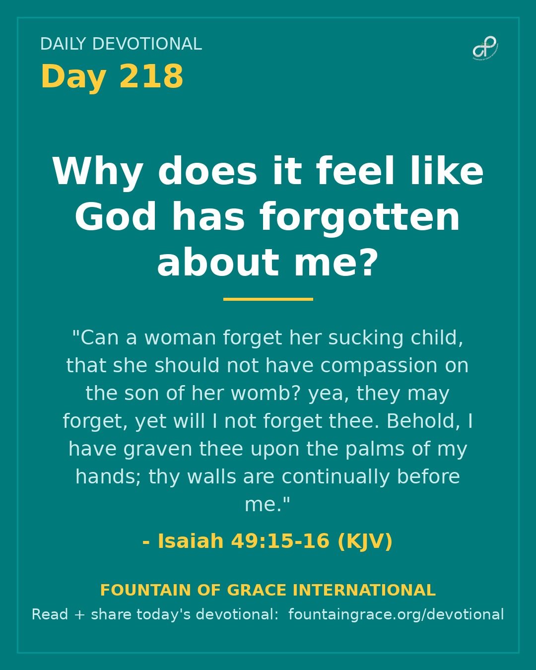 Why does it feel like God has forgotten about me? - Fountain of Grace International