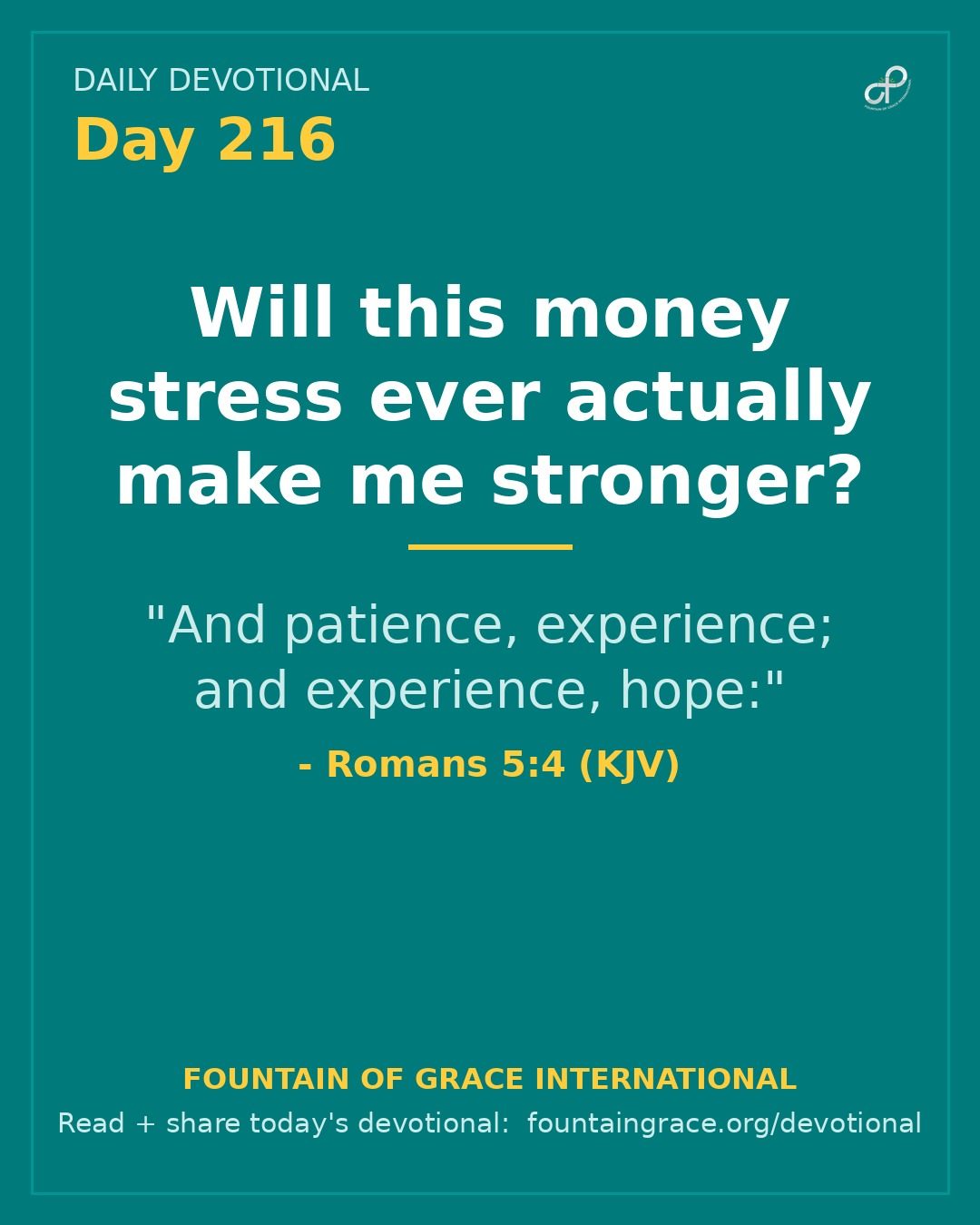 Will this money stress ever actually make me stronger? - Fountain of Grace International